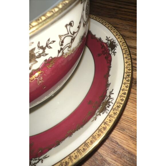 Meito MANDARIN Gravy Boat & Attached Underplate Red Gold Excellent Pristine! - Picture 5 of 8